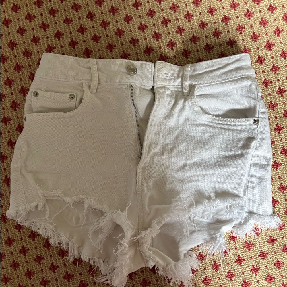 Zara White Jean Shorts with Frayed Hem